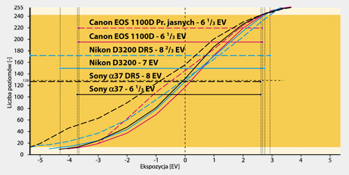 Najwiksz rozpitoci dynamiki moe si pochwali Nikon D3200, w którym po zaaczeniu funkcji D-Lighting otrzymalimy wynik 8 i 2/3 EV.