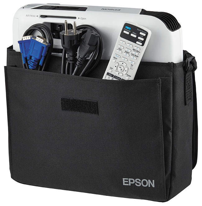 Epson EB-U04 w standardzie wyposaony jest w materiaow torb, która umoliwia komfortowe przenoszenie urzdzenia wraz z pilotem i okablowaniem.