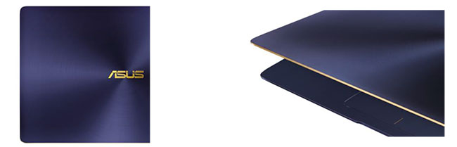 Charakterystyczne wykończenie w koncentryczne okręgi jest teraz jeszcze drobniejsze, a pokrywa ma unikalne złote logo ASUS. Diamentowy szlif i dwufazowo anodyzowane złote brzegi to unikalne cechy ZenBook 3.