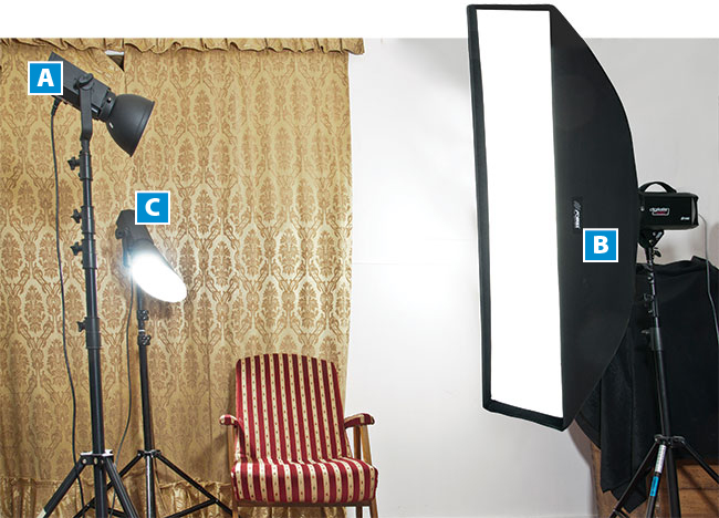 Przy opisywaniu ustawienia owietlenia w tym artykule posugujemy si pojciem stref wietlnych opisanych na powyszym schemacie. Literami zaznaczono rozmieszczenie lamp.