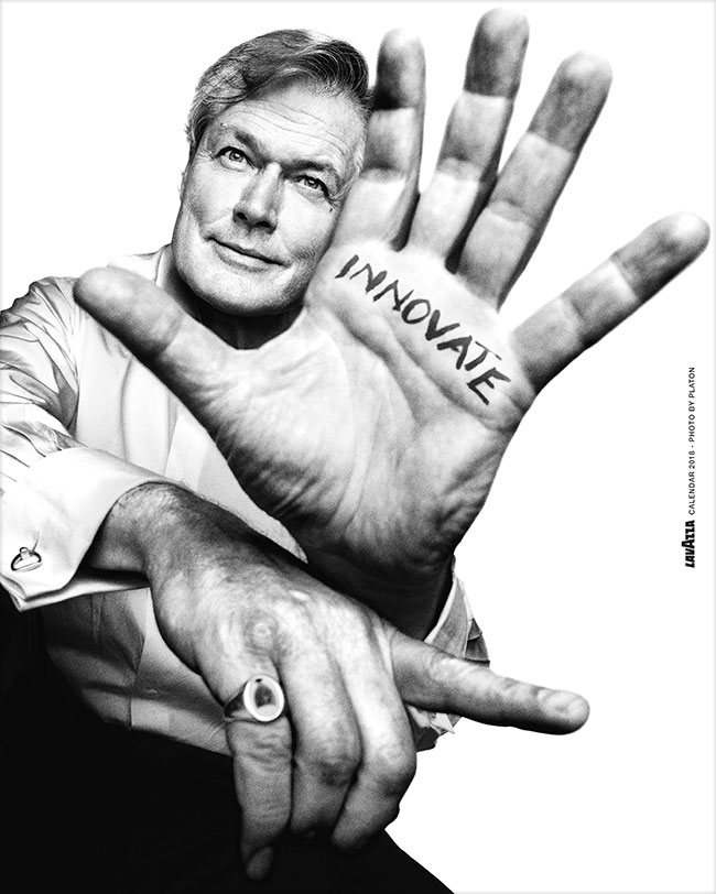 Lavazza calendar 2018 - photo by Platon. Innowacyjno, przemys, infrastruktura, Gunter Pauli, Belgia/Japonia. Szanowany lider w dziedzinie zrównowaonego rozwoju, zaoyciel ZERI - Zero Emissions Research and Initiatives na Uniwersytecie Narodów Zjednoczonych w Tokio.