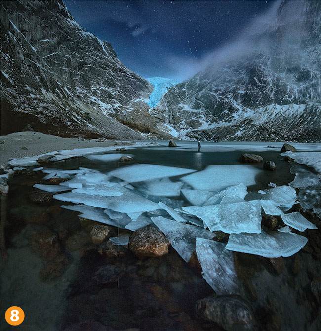 Jostedalsbreen Nasjonalpark.  Jzor lodowca Jostedalsbreen ,Marzec 2017.