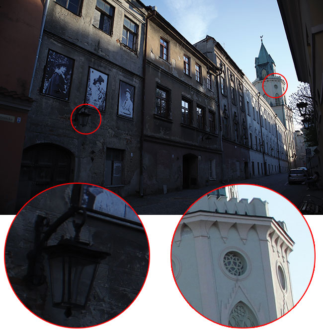 Stare miasto w Lublinie. Matryca do dobrze oddaje szczegóy w wiatach i w cieniach. Canon EOS M50 II + 15–45 mm f/3,5–6,3; par. eksp.: 1/160 s; ISO 100; f/5,6; f=15 mm