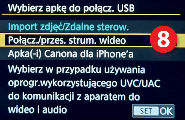 Canon R8 Poczenie strumieniowe