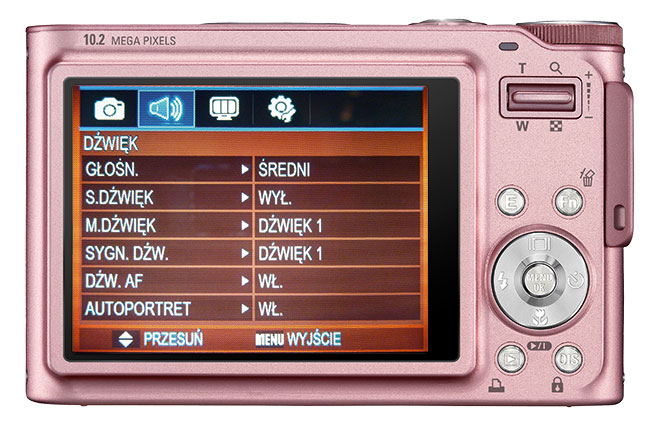 Menu aparatu jest bardzo przejrzyste i intuicyjne Aparat wyróniaj stylowe wskaniki, przypominajce samochodowe zegary.